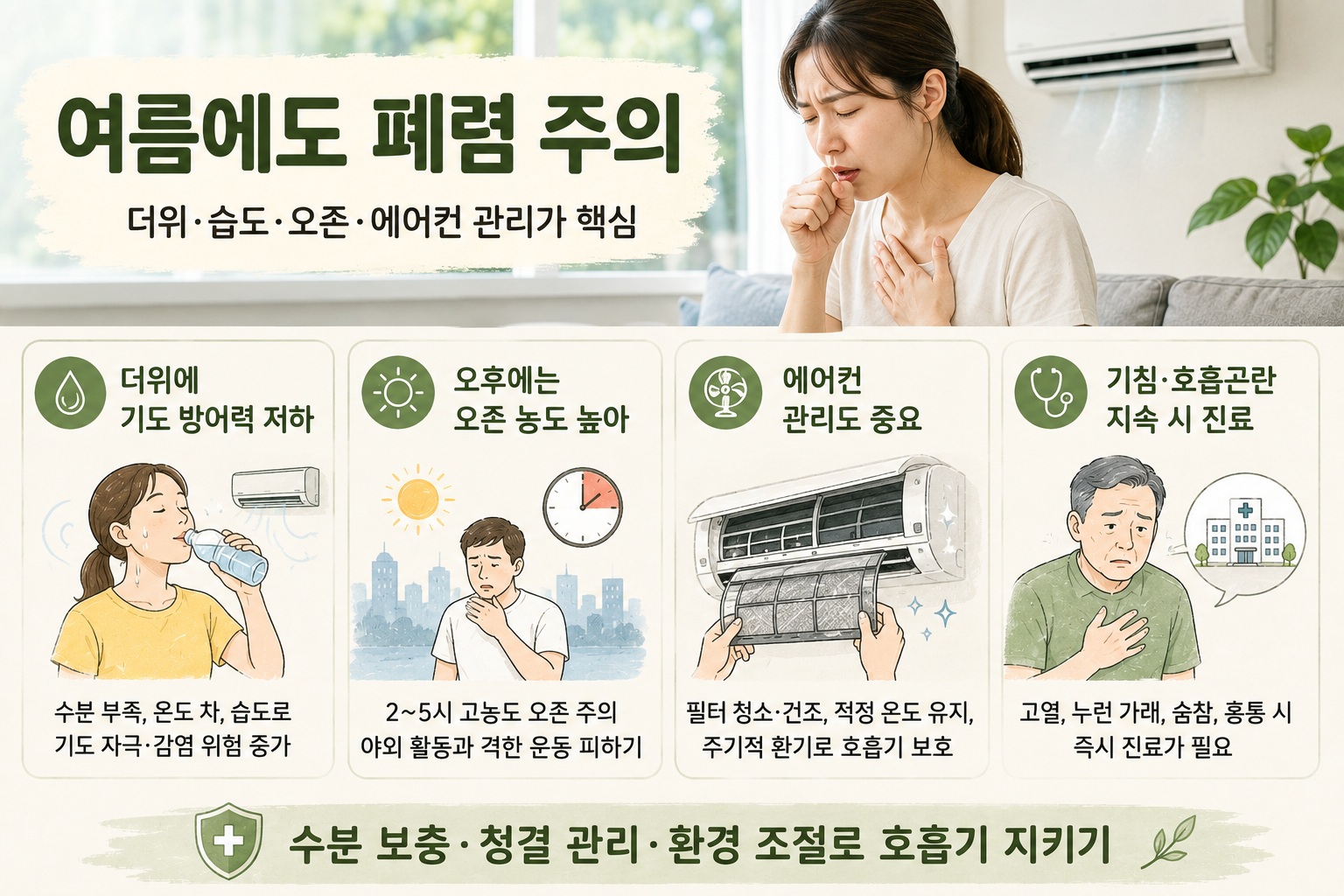 여름 폐렴 주의해야 하는 이유, 에어컨·오존·탈수가 호흡기에 미치는 영향