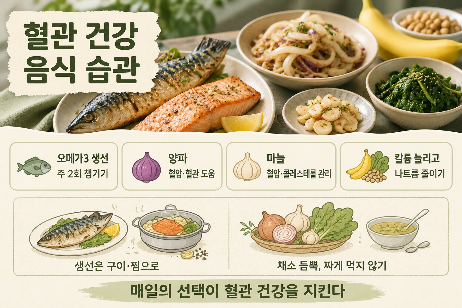 혈관 건강에 좋은 음식 7가지, 고등어부터 양파·마늘·바나나까지 먹는 법