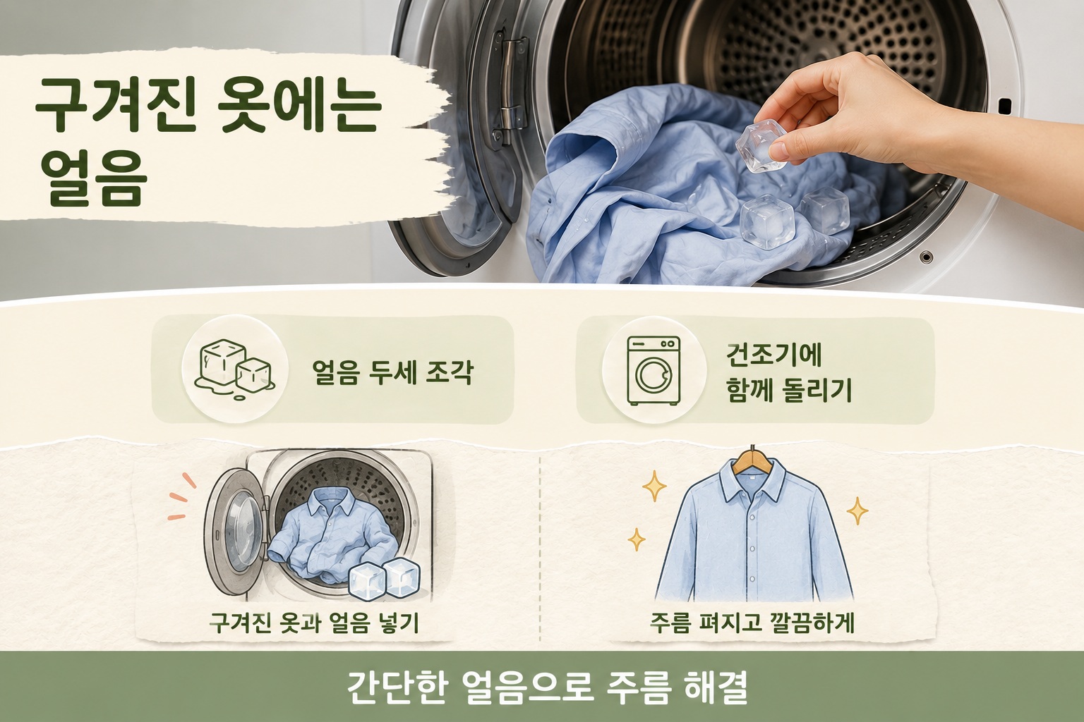 다리미 없이 옷 주름 펴는 법, 건조기에 얼음 2~3개 넣으면 되는 이유