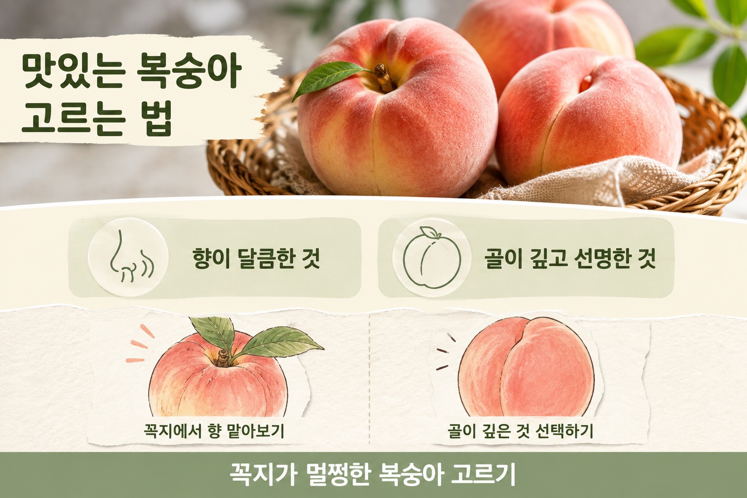 맛있는 복숭아 고르는 법, 꼭지 향·골·상처만 확인하면 실패 줄인다
