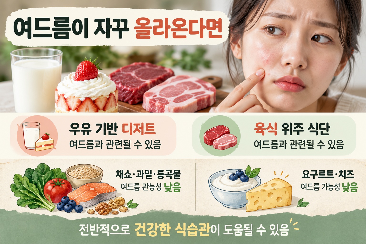 성인 여드름 식단, 탈지유·우유 디저트·육식과의 연관성 22만 명 분석