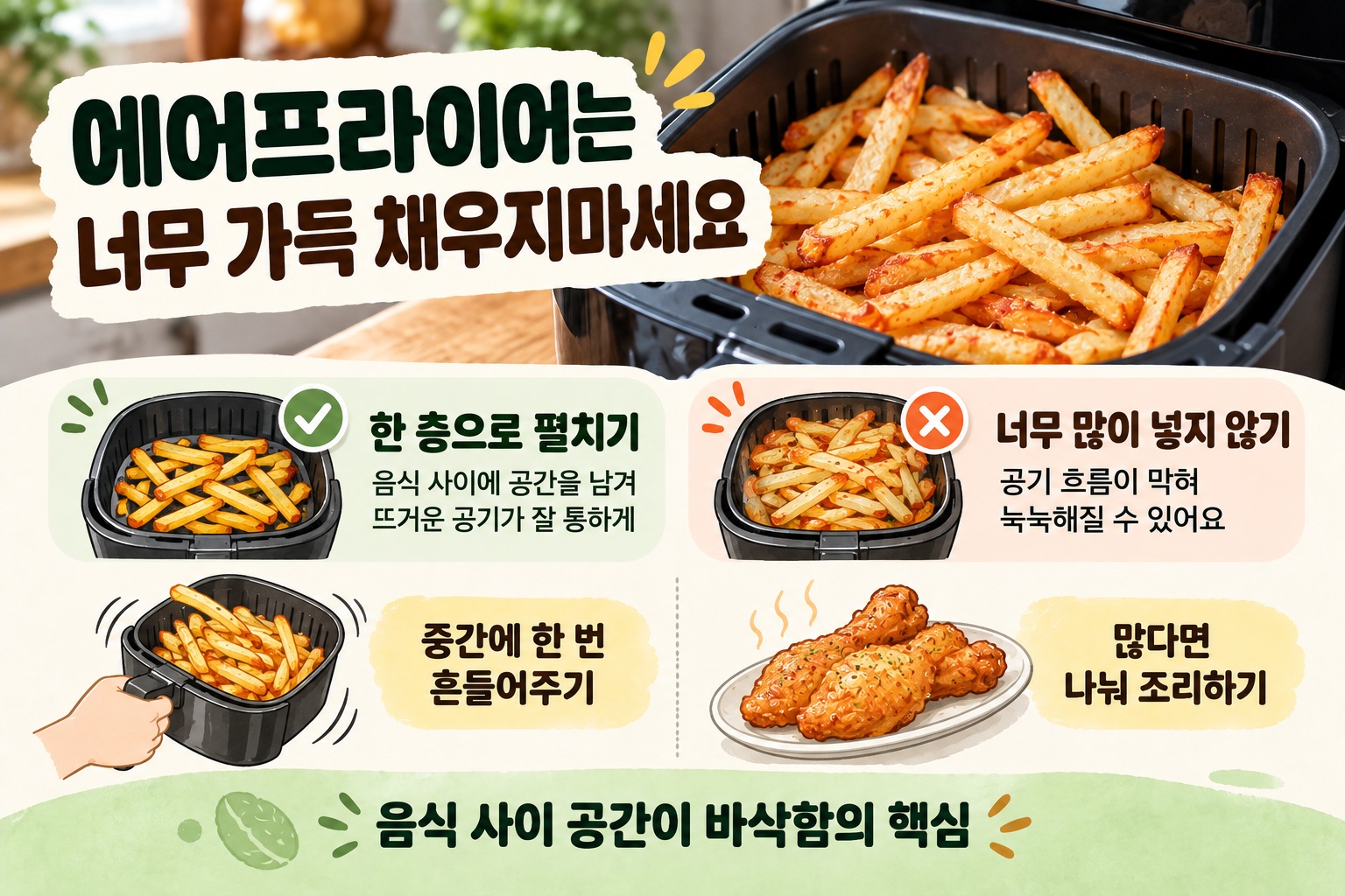에어프라이어 눅눅한 이유, 바삭하게 만드는 바스켓 사용법