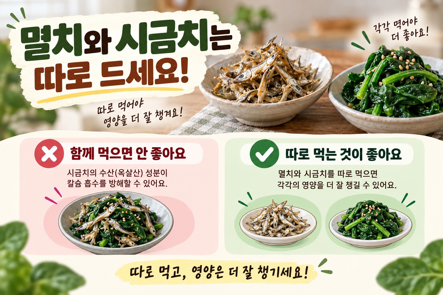 멸치 시금치 궁합, 같이 먹으면 칼슘 흡수에 어떤 영향 있을까