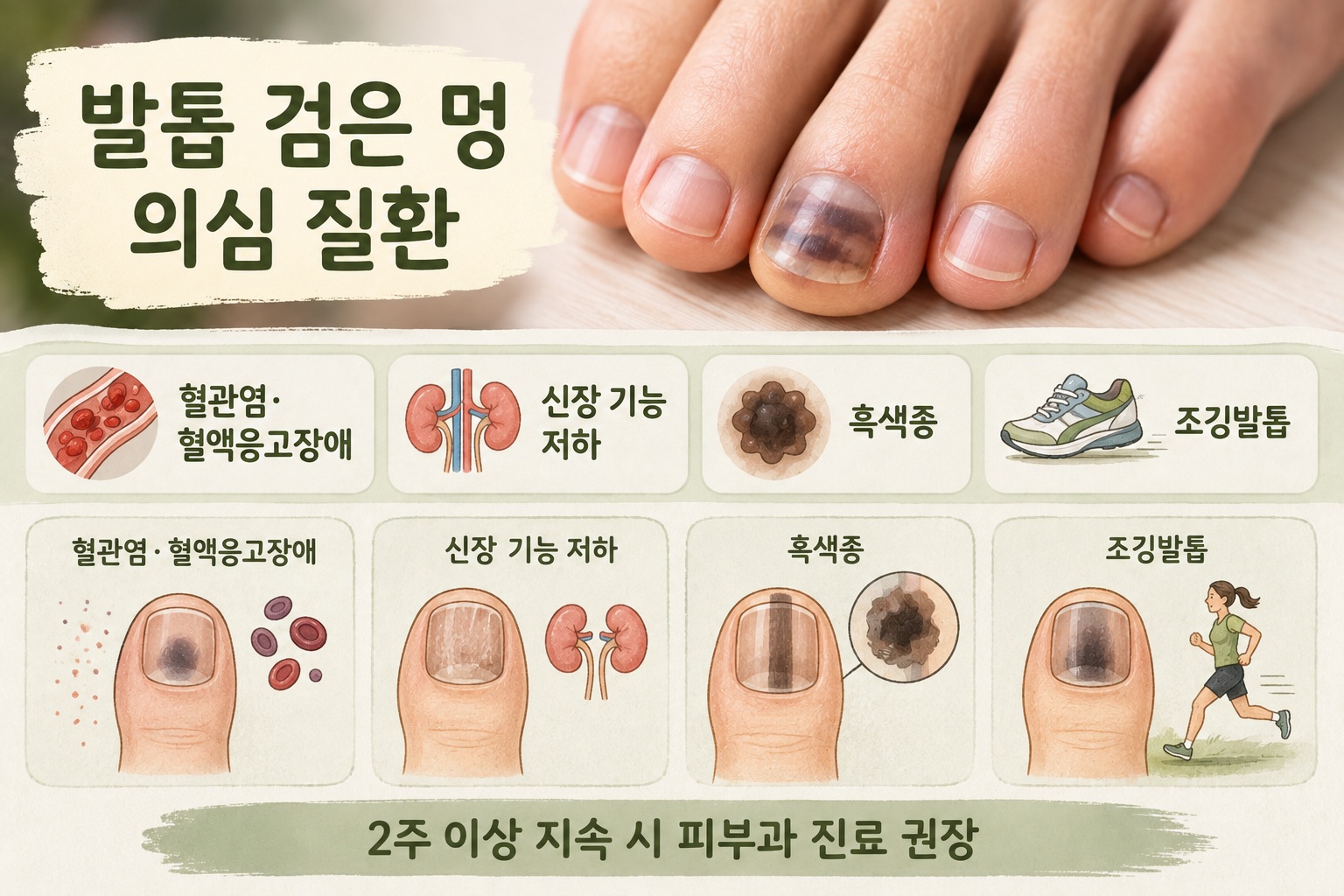 발톱 검은 멍, 2주 넘게 안 사라지면 의심해야 할 4가지 원인