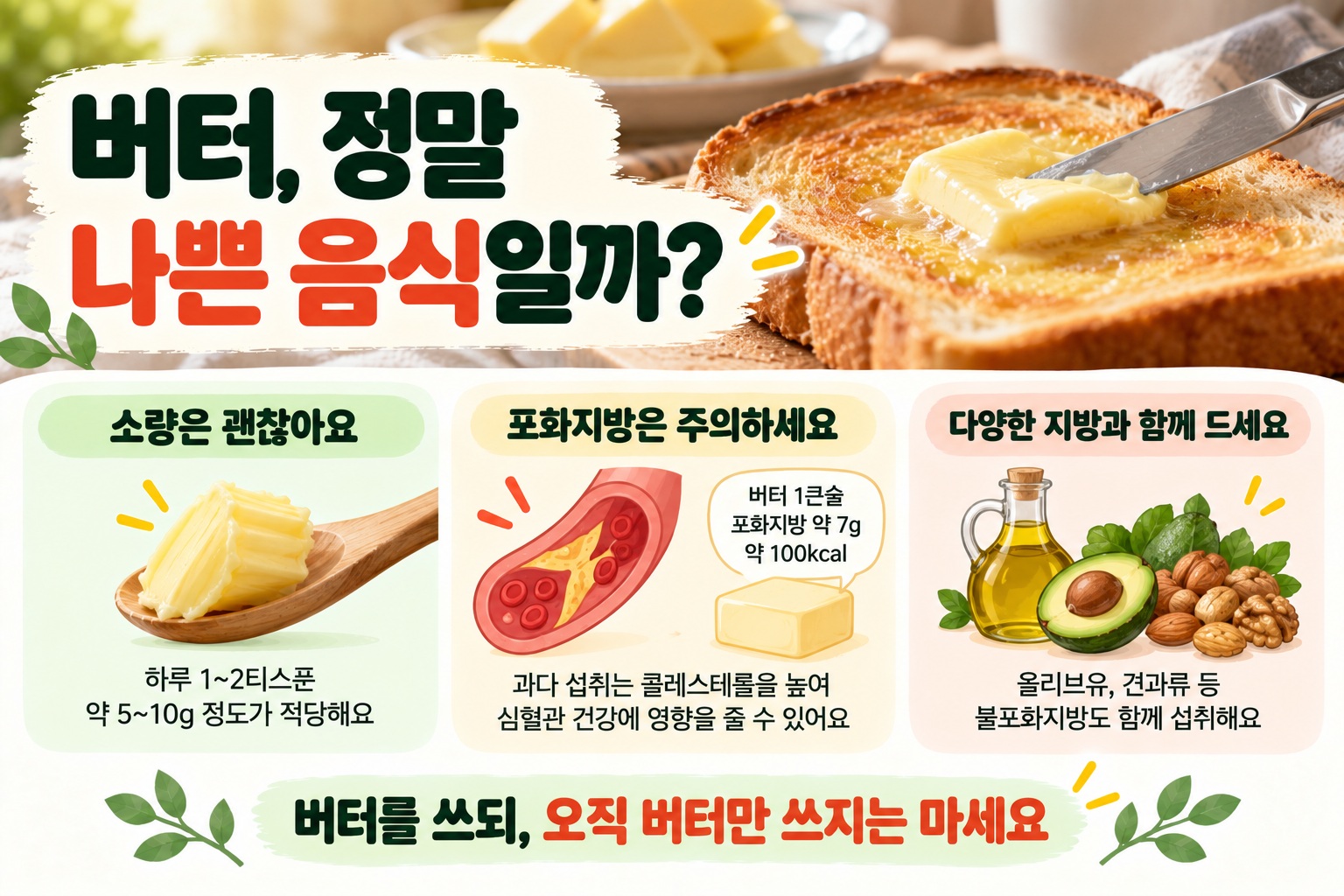 버터 하루 섭취량, 매일 먹는다면 1~2티스푼이 적당한 이유