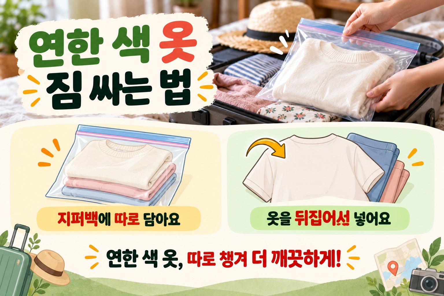 여행 짐 싸는 법, 흰옷·연한색 옷 얼룩 막는 지퍼백과 뒤집기 요령