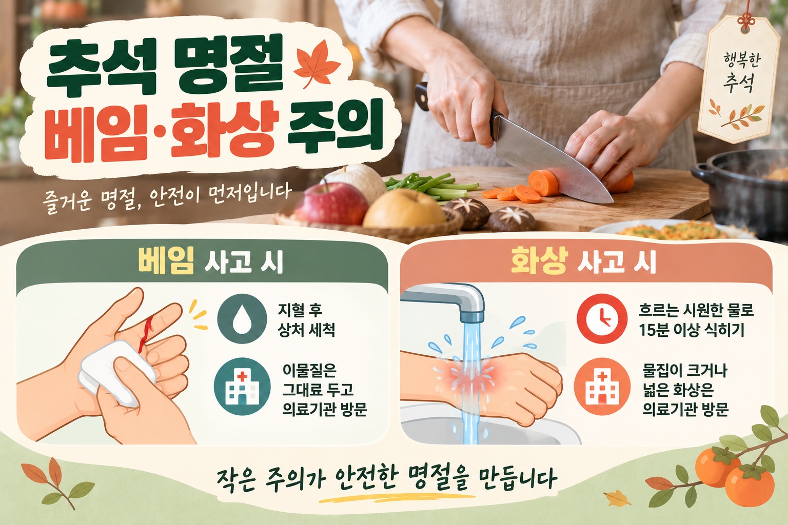 추석 베임 화상 응급처치, 손 베였을 때 지혈부터 화상 15분 냉각까지