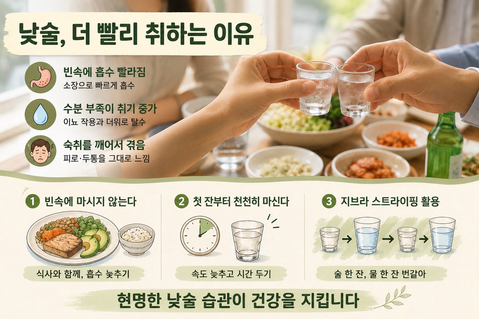 낮술 빨리 취하는 이유, 밤술보다 힘든 건 공복·수분 부족 때문일까