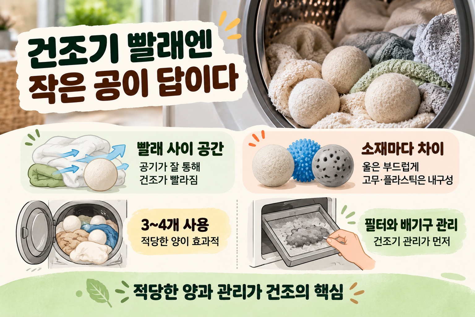 드라이어볼 효과, 건조시간 줄이는 원리와 올바른 사용법