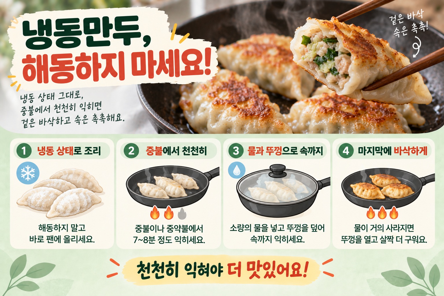 냉동만두 굽는 법, 해동하지 마세요…겉은 바삭하고 속까지 익히는 핵심