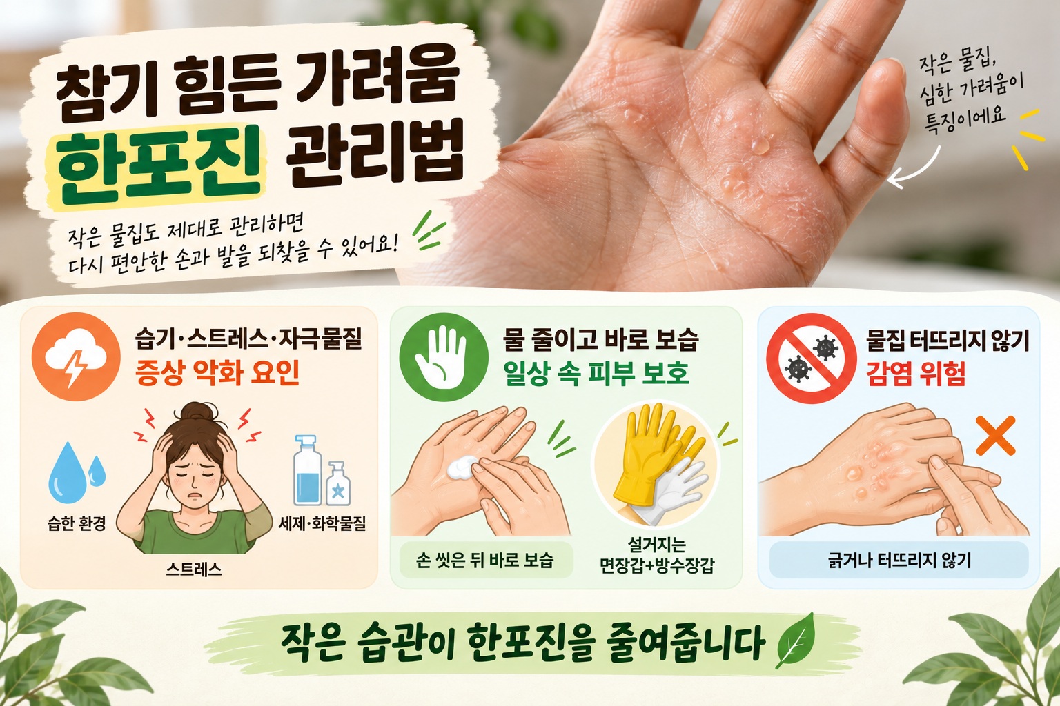 한포진 관리법, 손발 가려움·물집 반복될 때 피해야 할 습관과 생활수칙