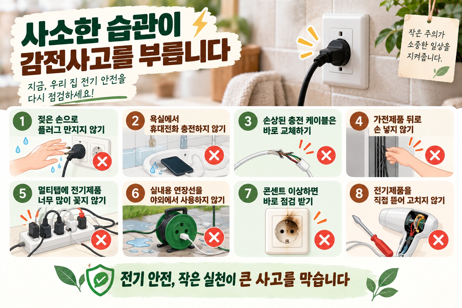 감전사고 예방, 집에서 무심코 하는 위험 행동 8가지와 대처법