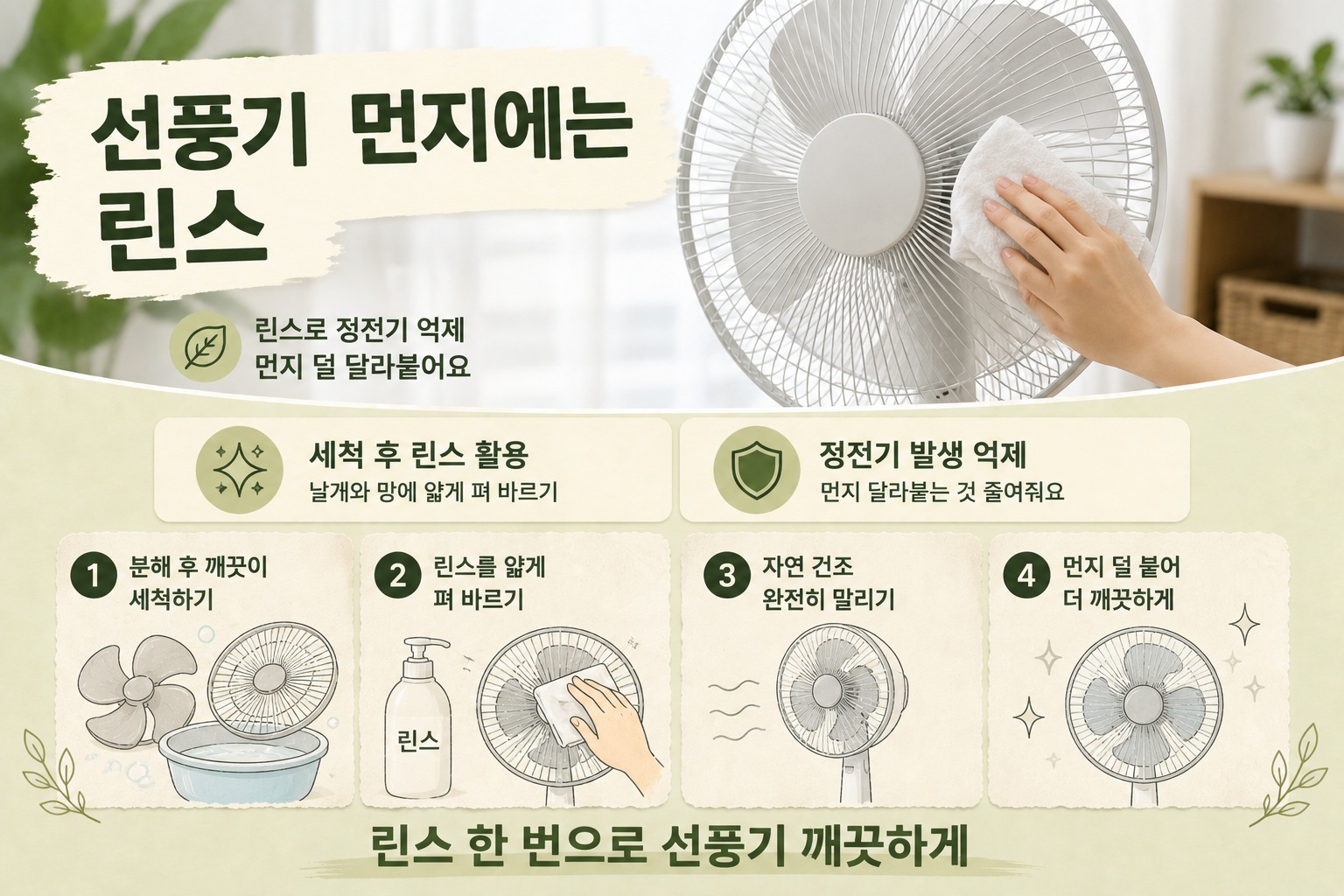 선풍기 먼지 청소, 린스 하나로 다시 달라붙는 먼지 줄이는 방법