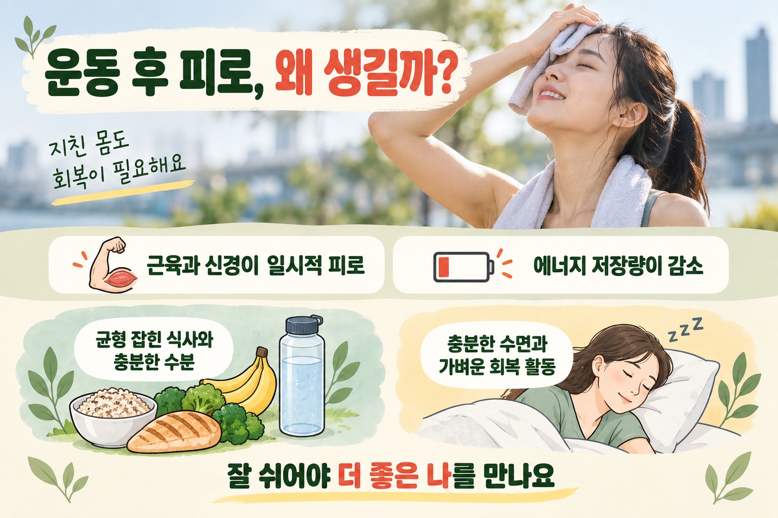 운동 후 피로 회복, 빨리 풀려면 꼭 챙겨야 할 음식·수분·수면 관리법