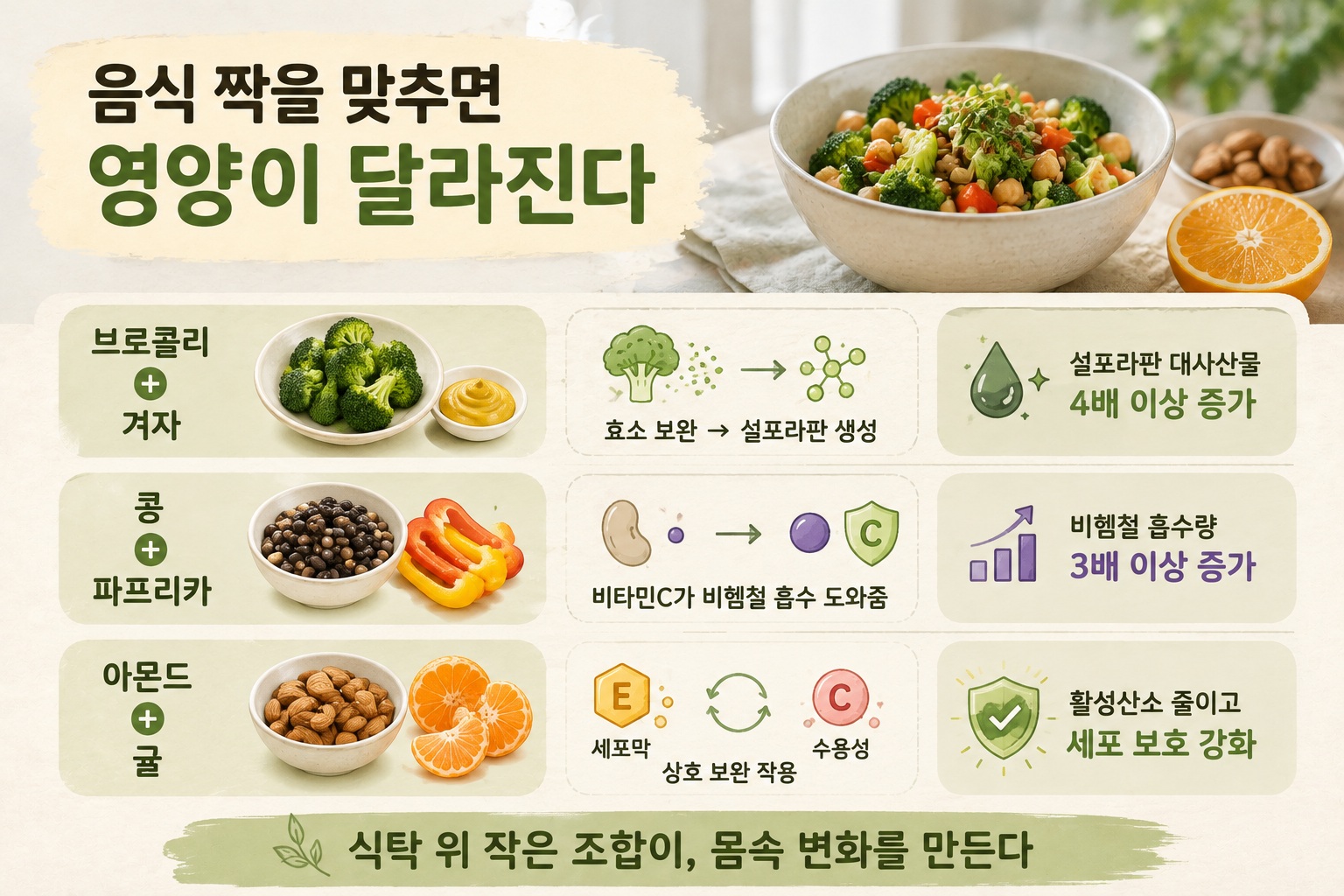같이 먹으면 좋은 음식, 브로콜리·콩·아몬드 영양 살리는 궁합 3가지