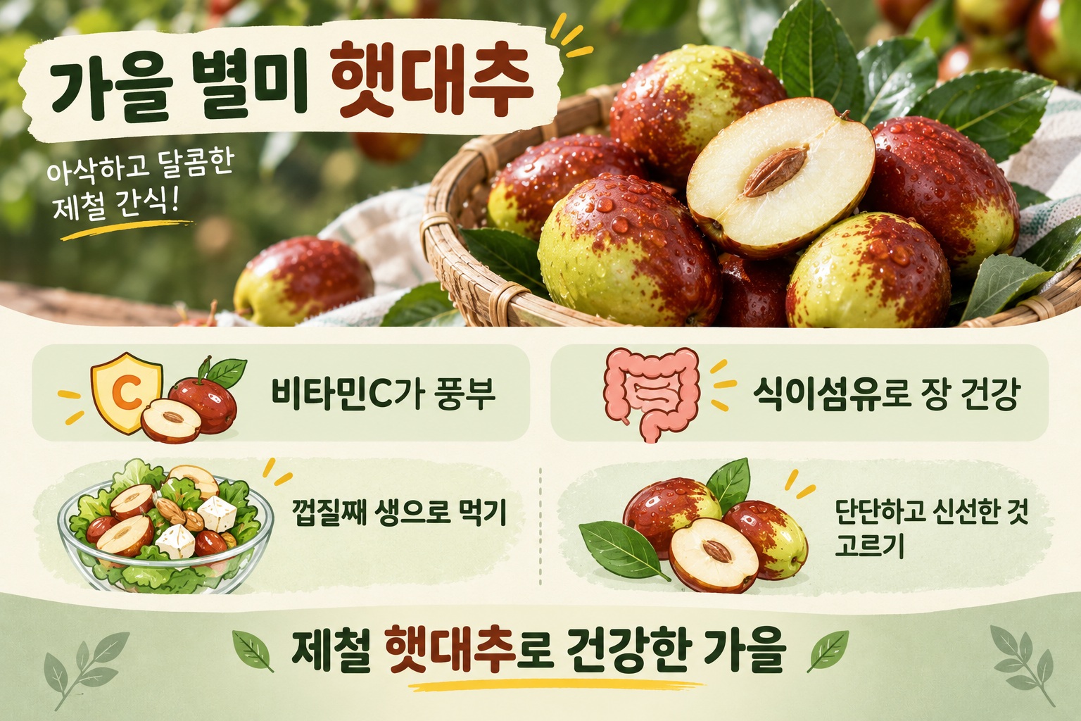 햇대추 효능과 먹는 법, 비타민C 풍부한 가을 제철 과일 고르는 법과 보관법