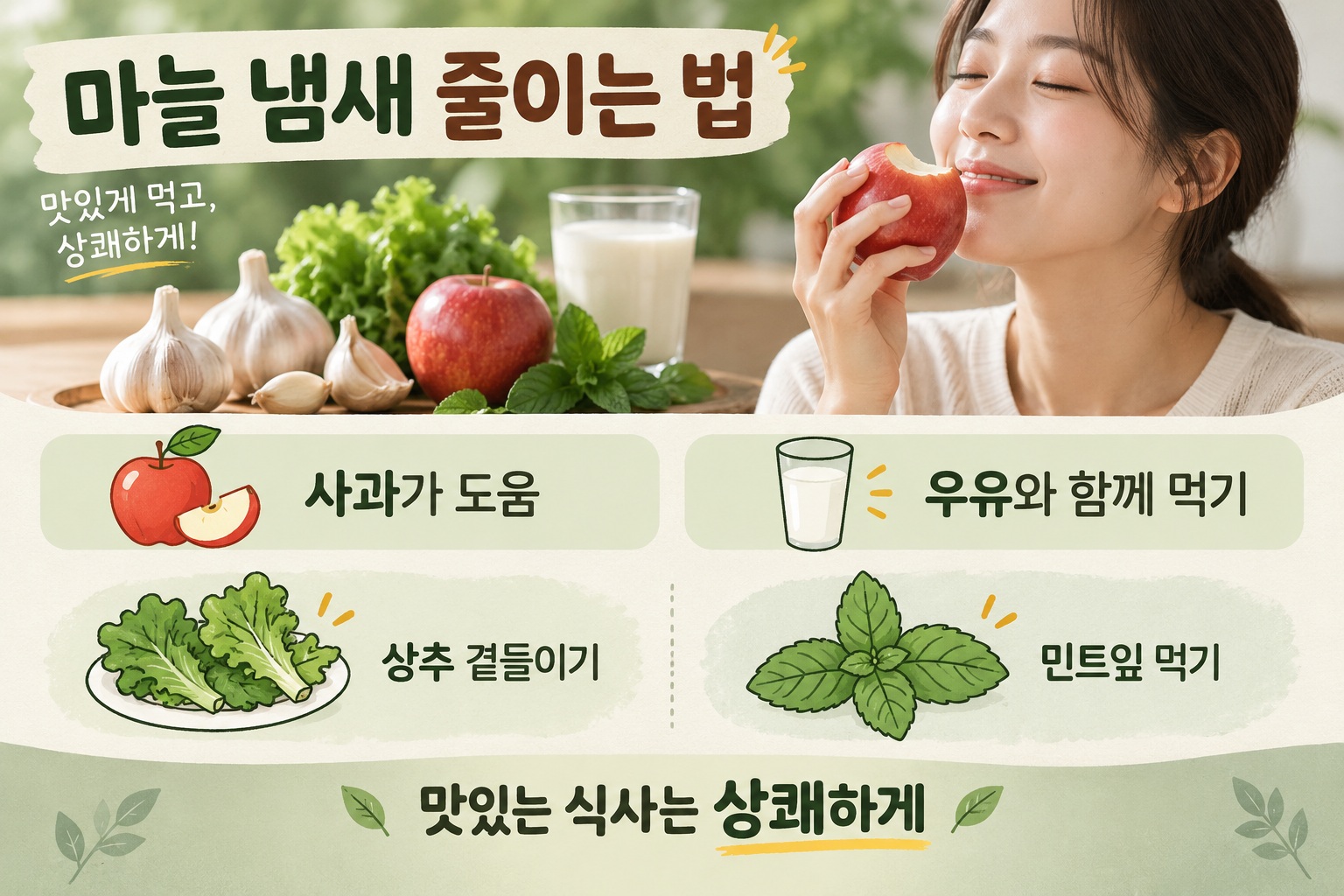 마늘 냄새 없애는 음식 4가지, 양치해도 남는 냄새 줄이는 사과·상추·민트·우유