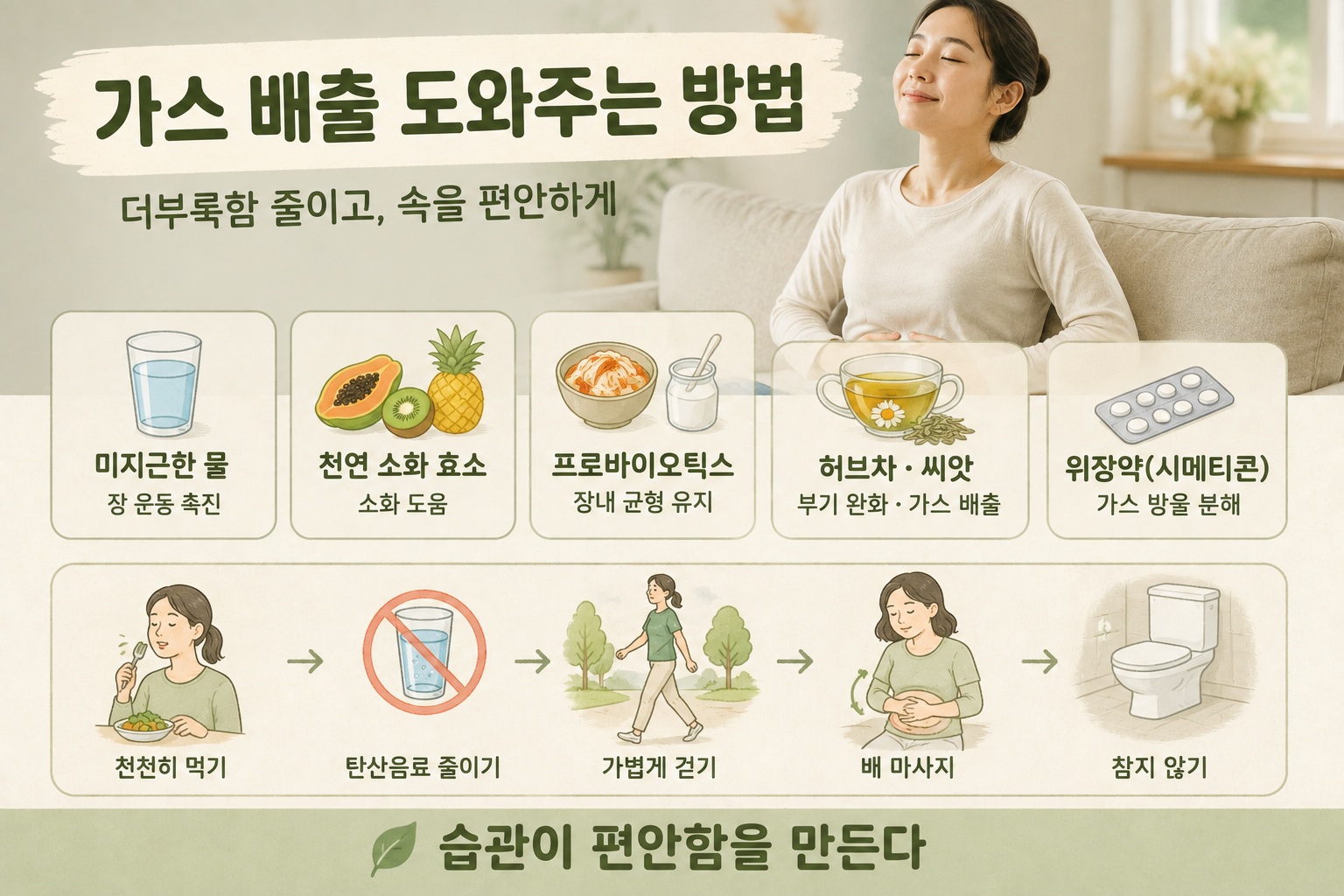 복부 가스와 팽만 줄이는 방법