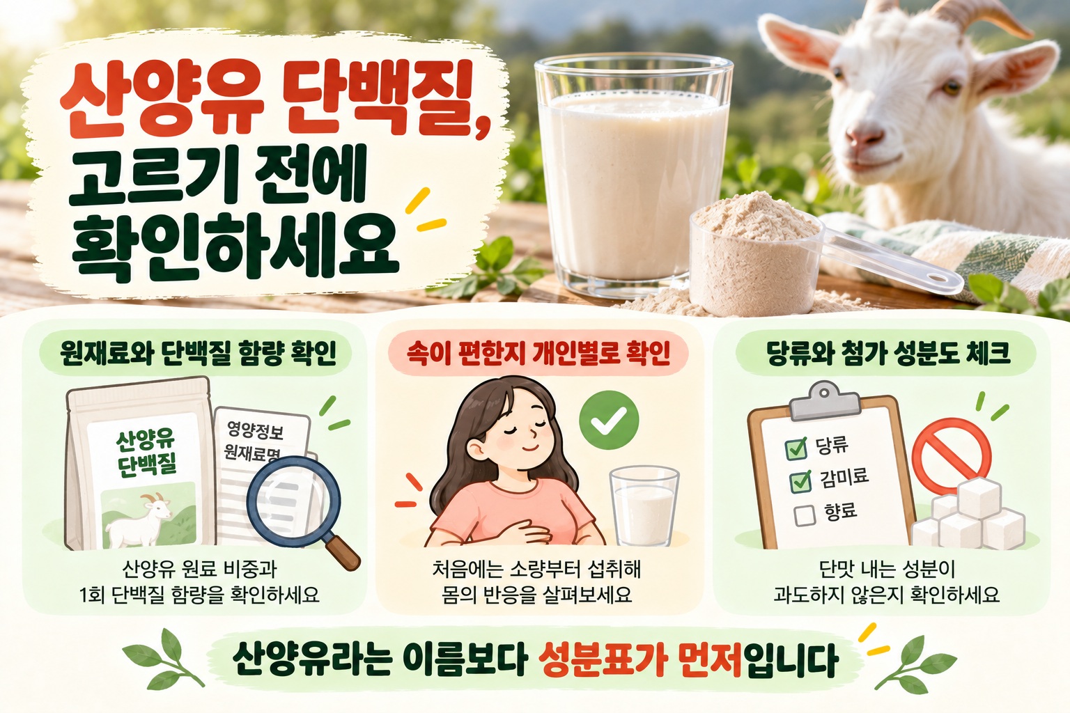 산양유 단백질 효능, 소화 차이부터 단백질 함량·원재료 고르는 법까지
