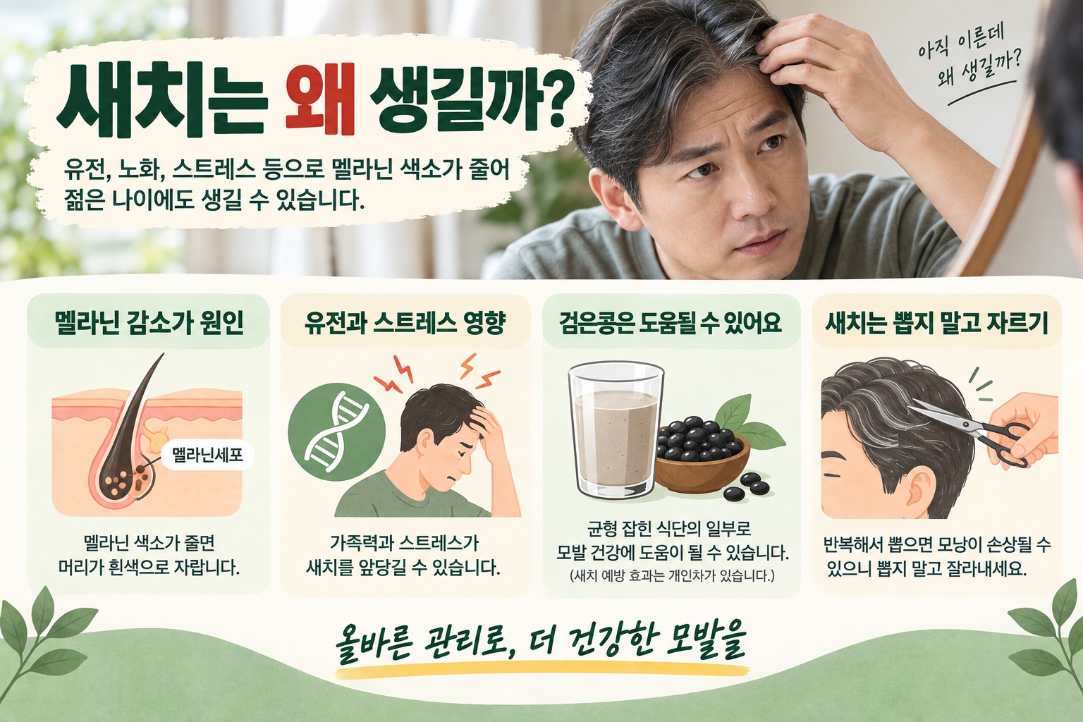 새치 원인, 젊은 나이에 흰머리 나는 이유와 검은콩 효과의 진실