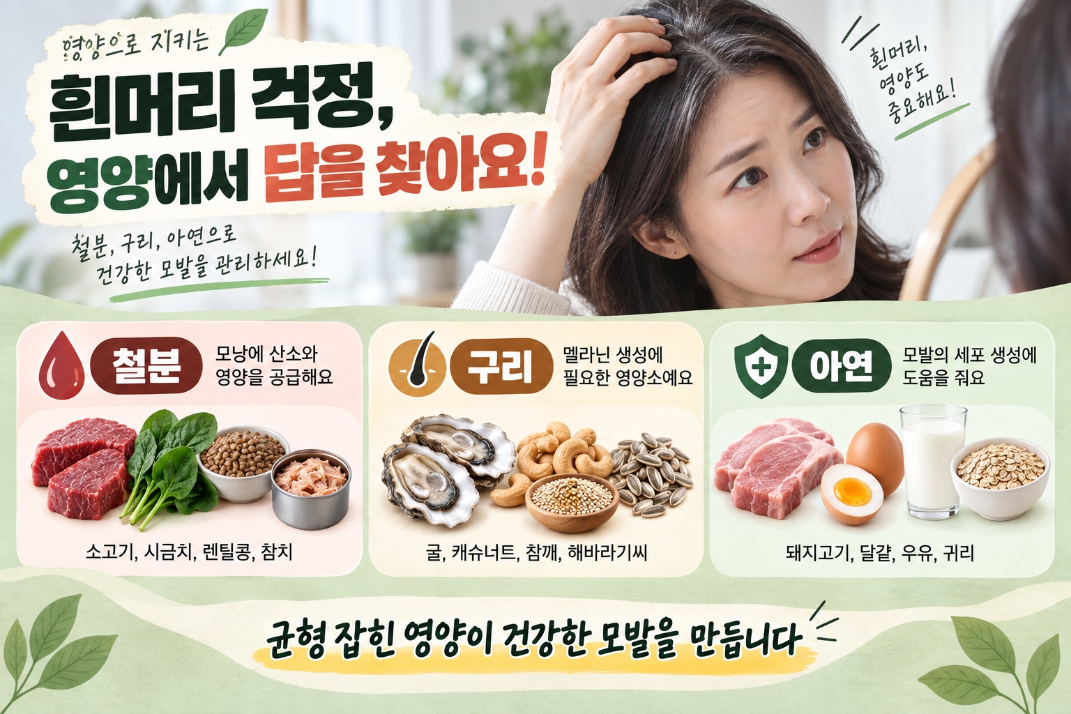 흰머리 영양소, 철분·구리·아연이 모발 색과 건강에 미치는 영향