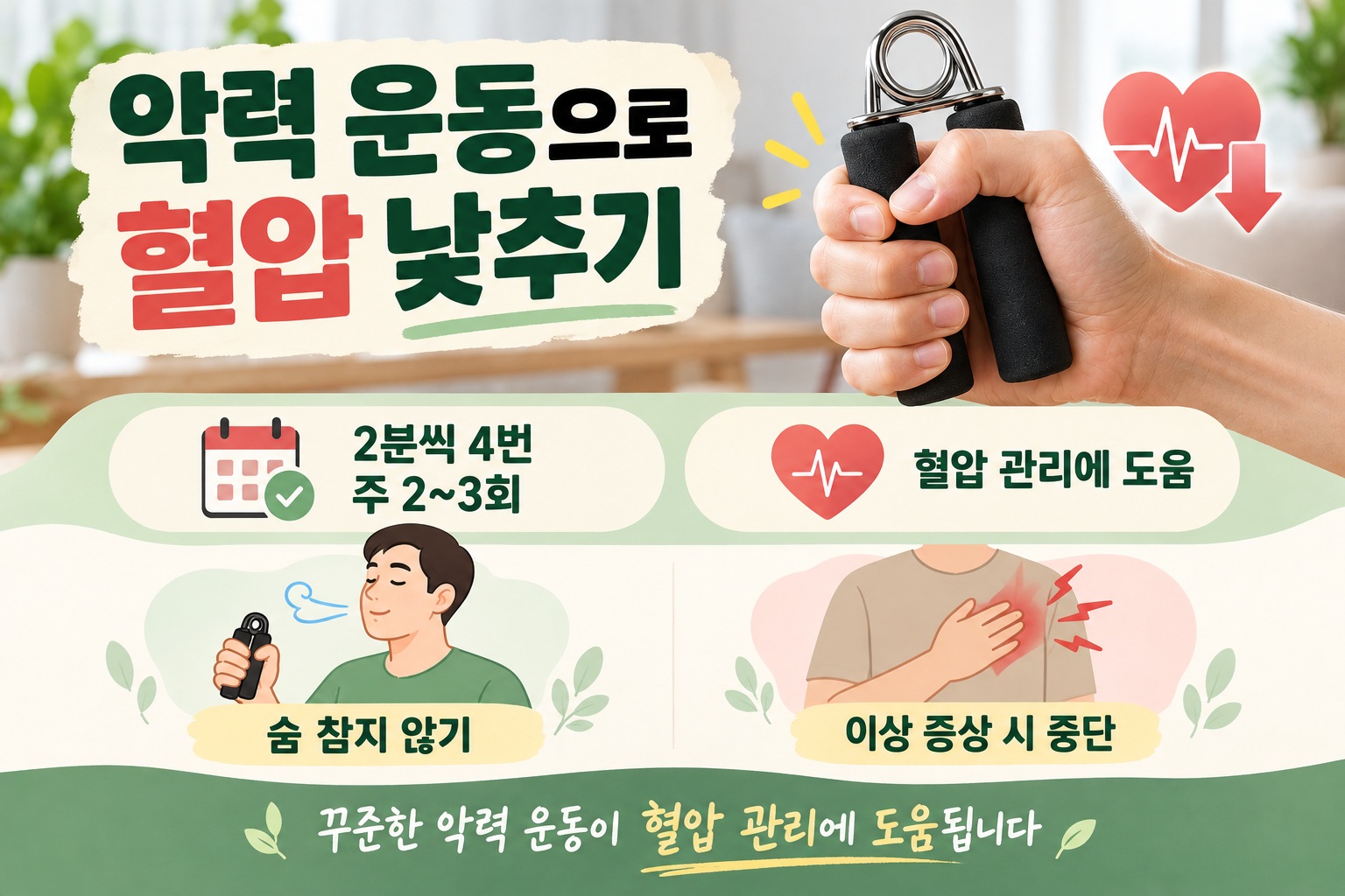 악력 운동 혈압 낮추는 법, 2분씩 4번 주 2~3회가 핵심