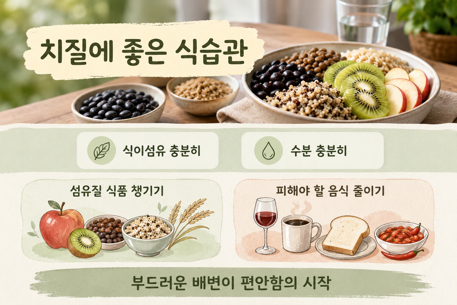 치질에 좋은 음식, 배변 통증 줄이는 고섬유질 식품과 피해야 할 음식