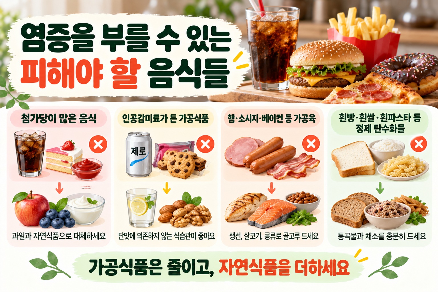 염증에 나쁜 음식, 첨가당·가공육·정제 탄수화물부터 줄여야 하는 이유