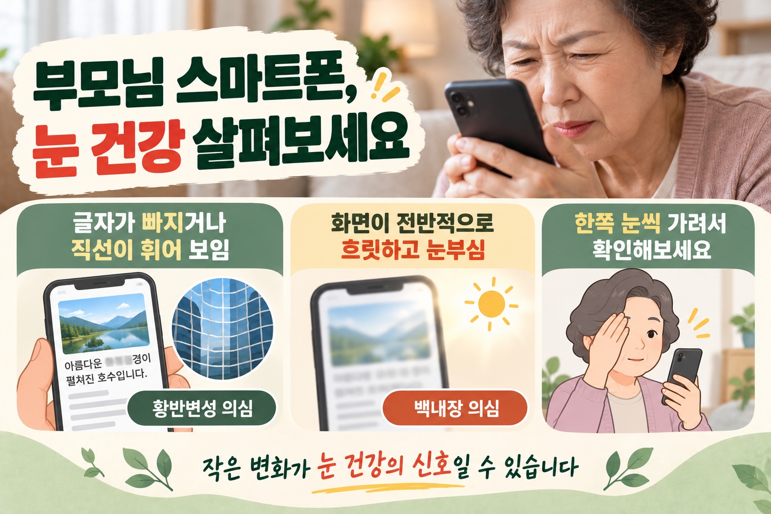 황반변성 초기증상, 스마트폰 글자가 휘거나 빠져 보이면 눈 건강 확인하세요