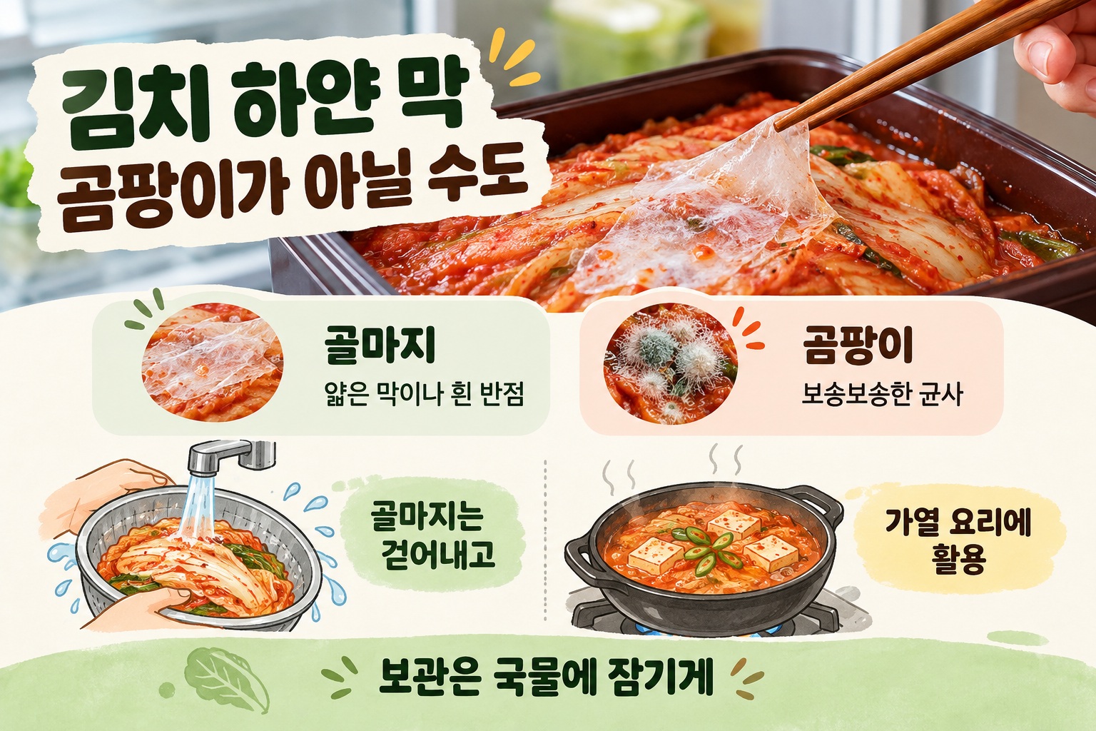 김치 골마지 곰팡이 구별법, 하얀 막 먹어도 될까? 버려야 할 상태까지
