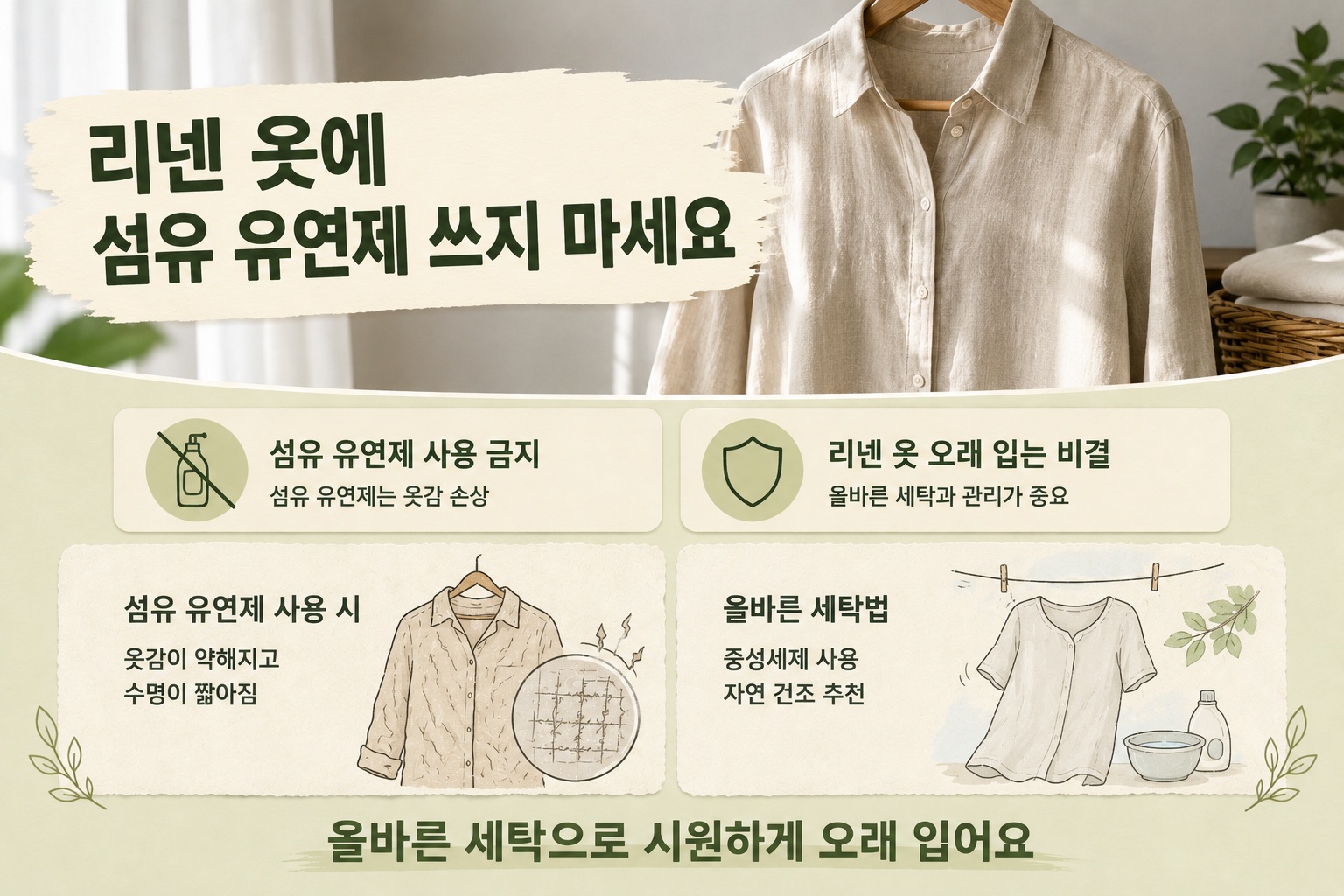 리넨 옷 세탁법, 섬유유연제 쓰면 안 되는 이유와 옷감 살리는 관리법