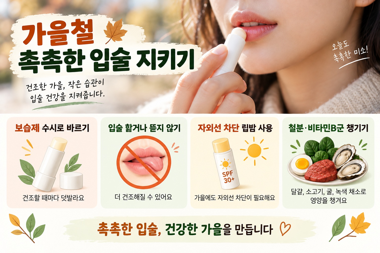 가을 입술 건조 관리법, 립밤 성분부터 핥는 습관·영양까지