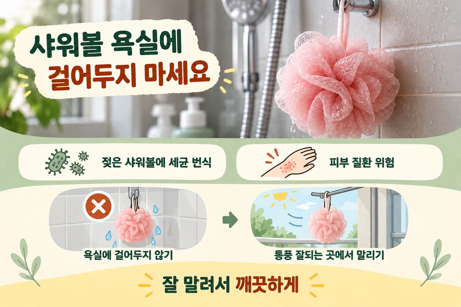 샤워볼 보관법, 욕실에 걸어두면 안 되는 이유와 올바른 건조 방법