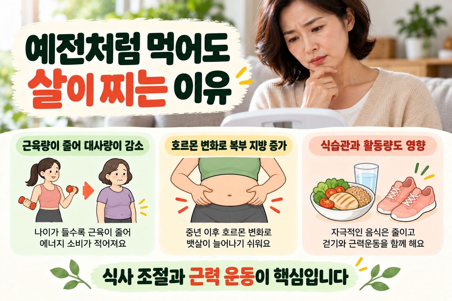 나잇살 원인, 예전처럼 먹는데도 살이 찌는 이유와 줄이는 방법