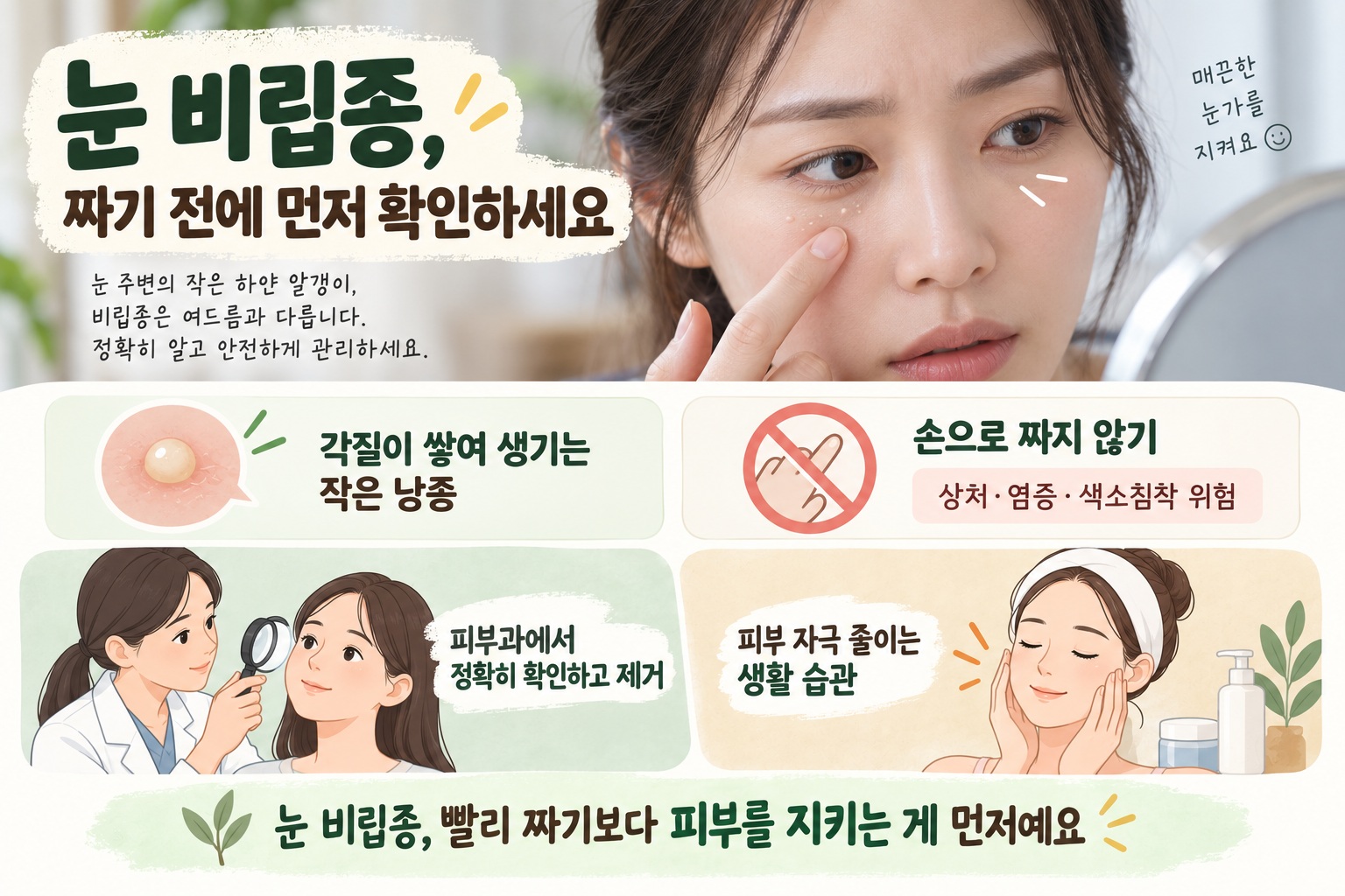 눈 비립종 원인, 집에서 짜면 안 되는 이유와 안전한 제거 방법