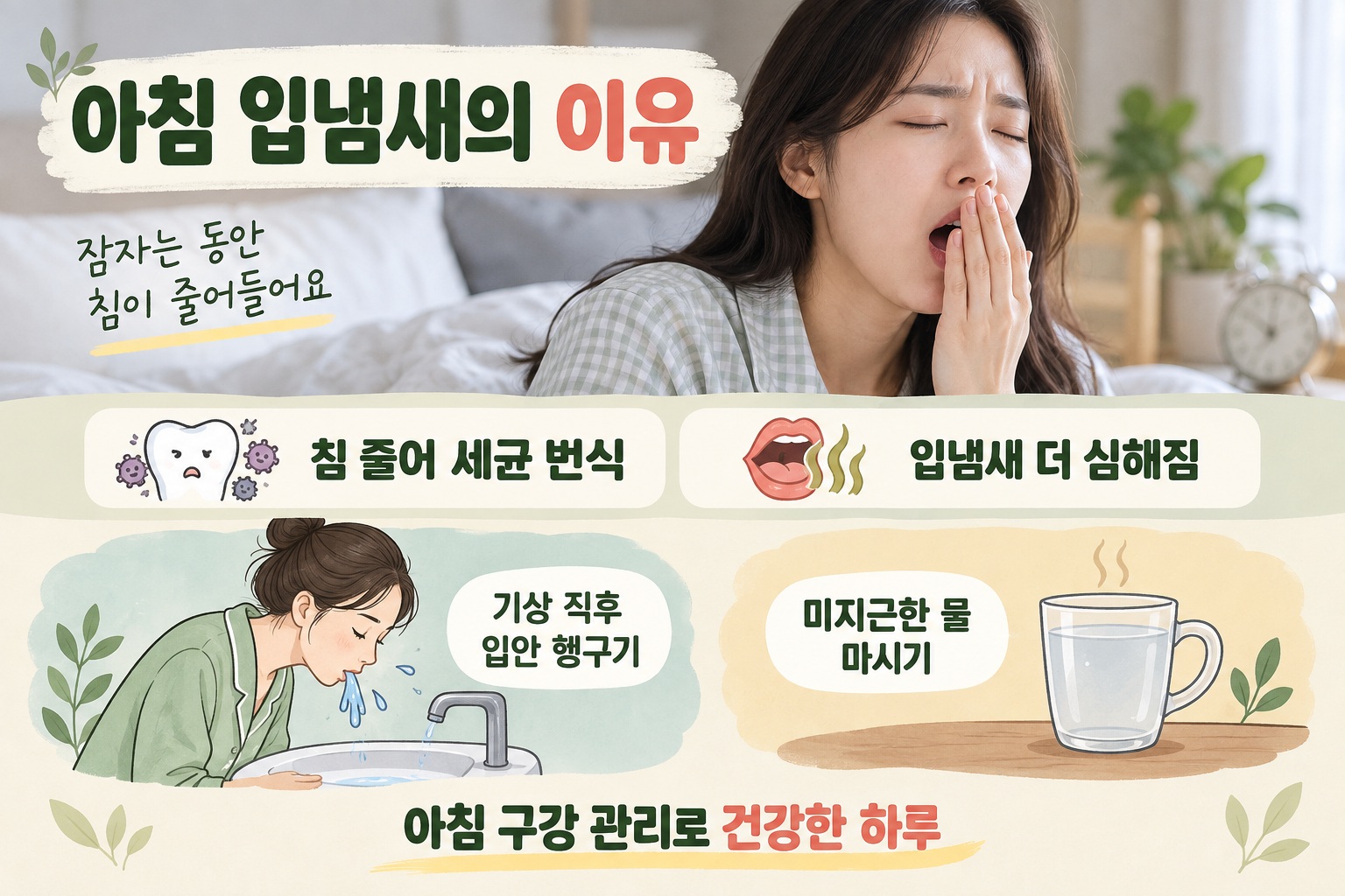 아침 입냄새 원인, 자는 동안 침이 줄면 세균이 늘어나는 이유와 기상 직후 관리법