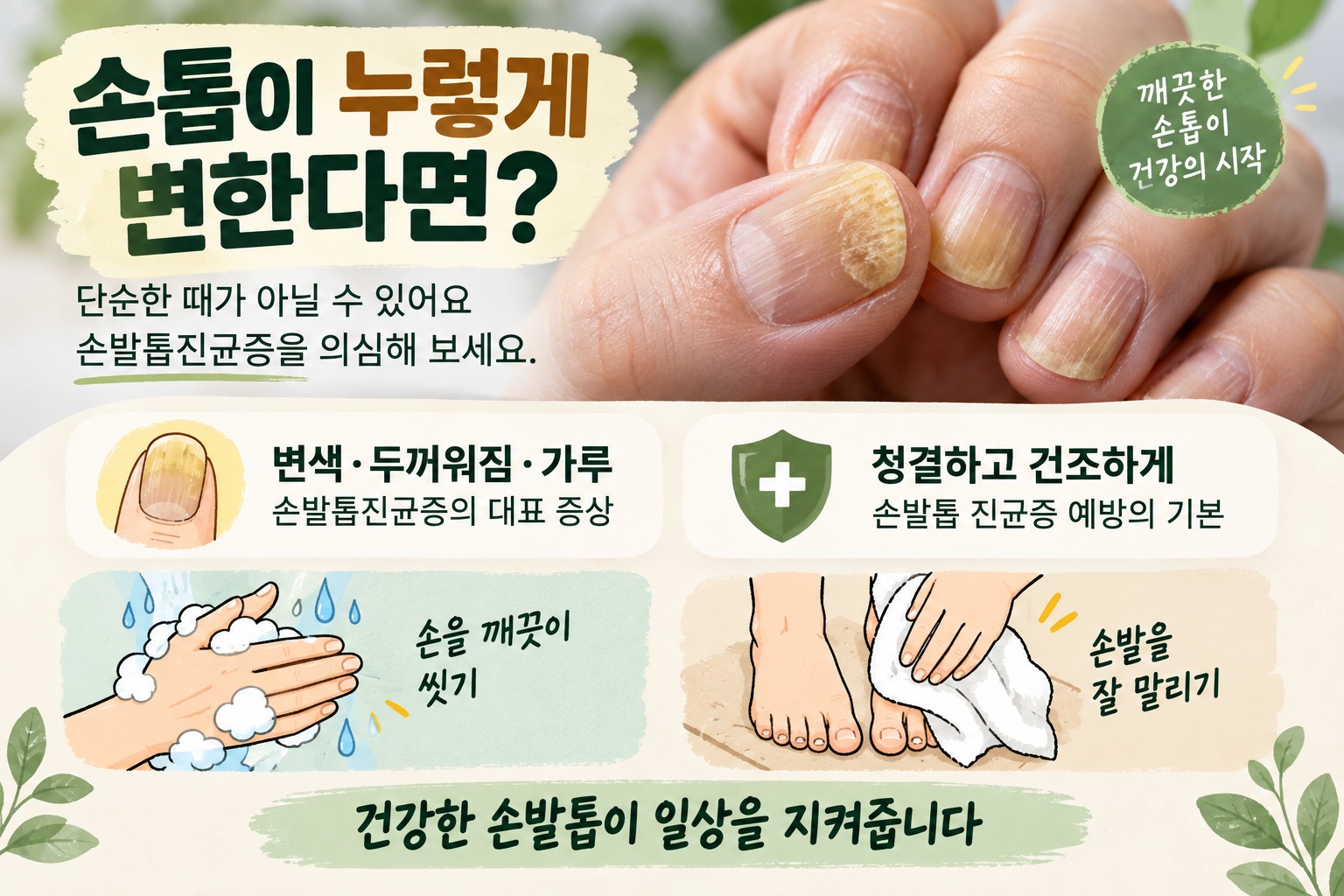 손발톱진균증 증상, 씻어도 남는 누런 찌꺼기와 두꺼운 손톱 그냥 때가 아닐 수 있다