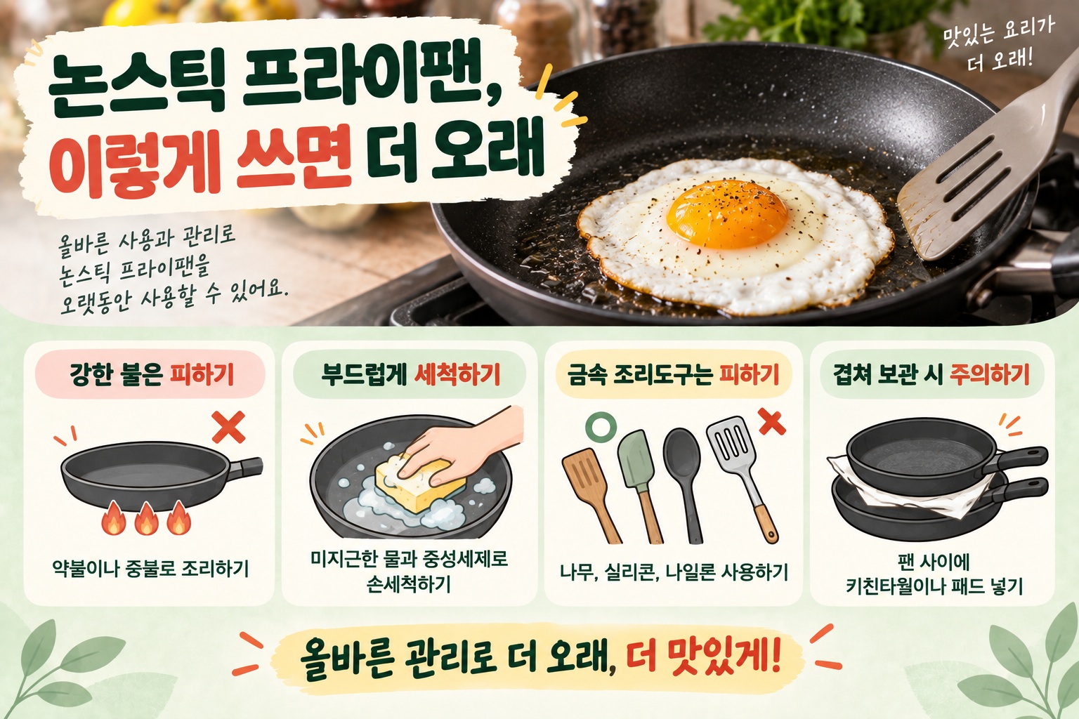 논스틱 프라이팬 교체 시기, 코팅 벗겨지고 음식 달라붙으면 확인해야 할 신호