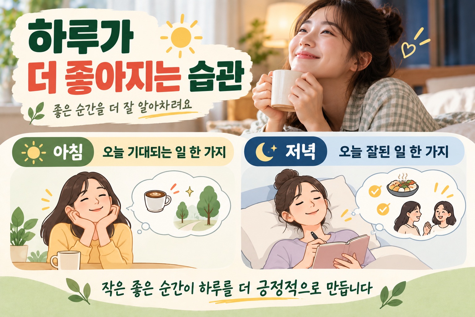 긍정적인 생각 습관, 아침과 저녁에 한 가지씩 떠올리면 좋은 이유