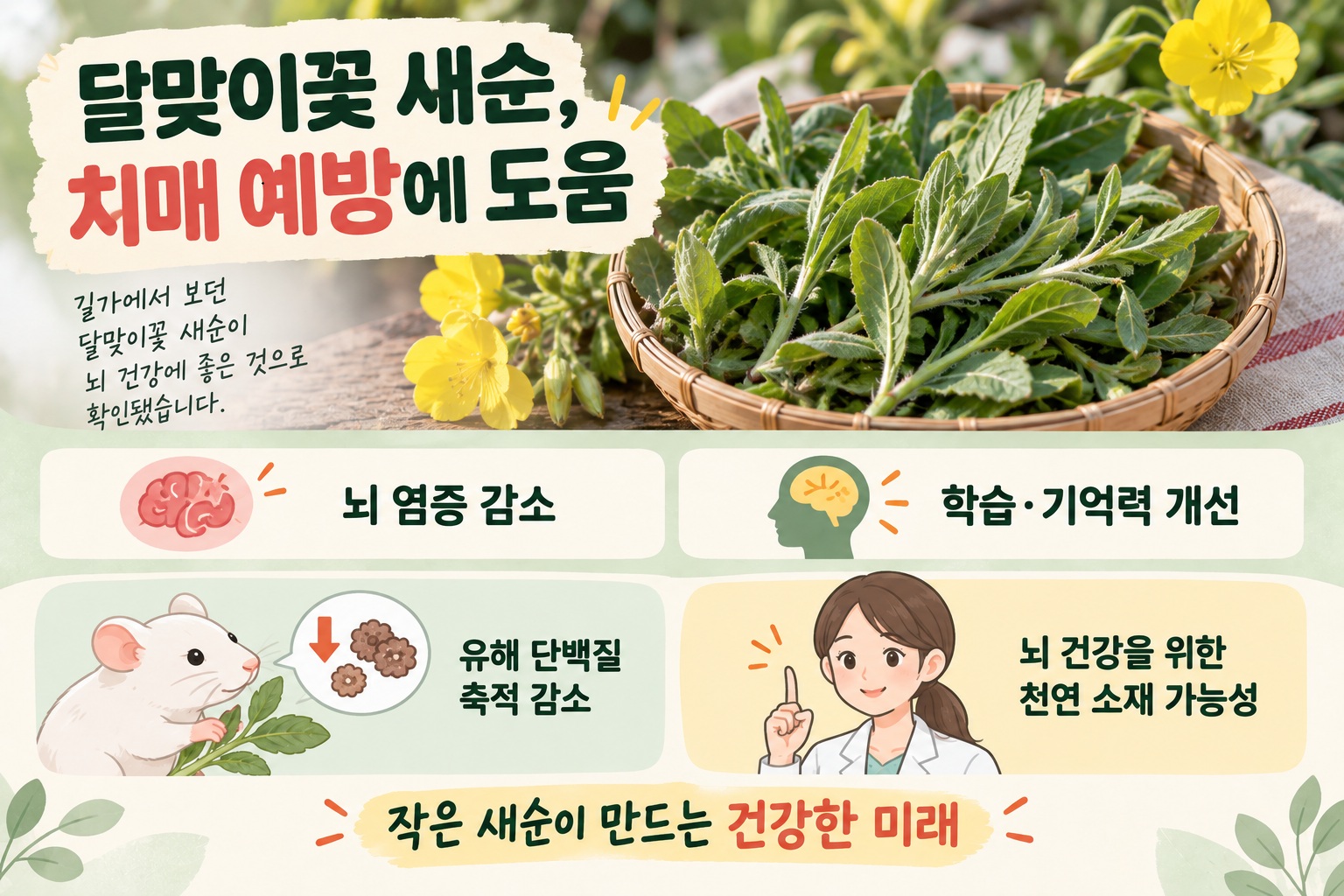 달맞이꽃 새순 효능, 알츠하이머 생쥐서 기억력 개선·아밀로이드 베타 감소 확인