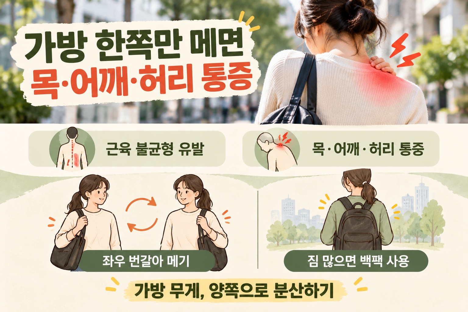 한쪽 어깨 가방, 목·어깨·허리 부담 키우는 이유와 올바르게 메는 법