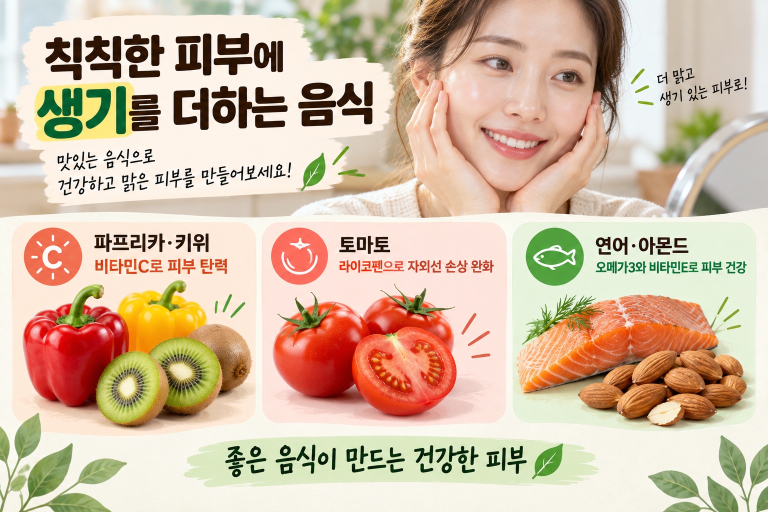 피부에 좋은 음식 5가지, 칙칙한 피부톤에 생기 더하는 영양소