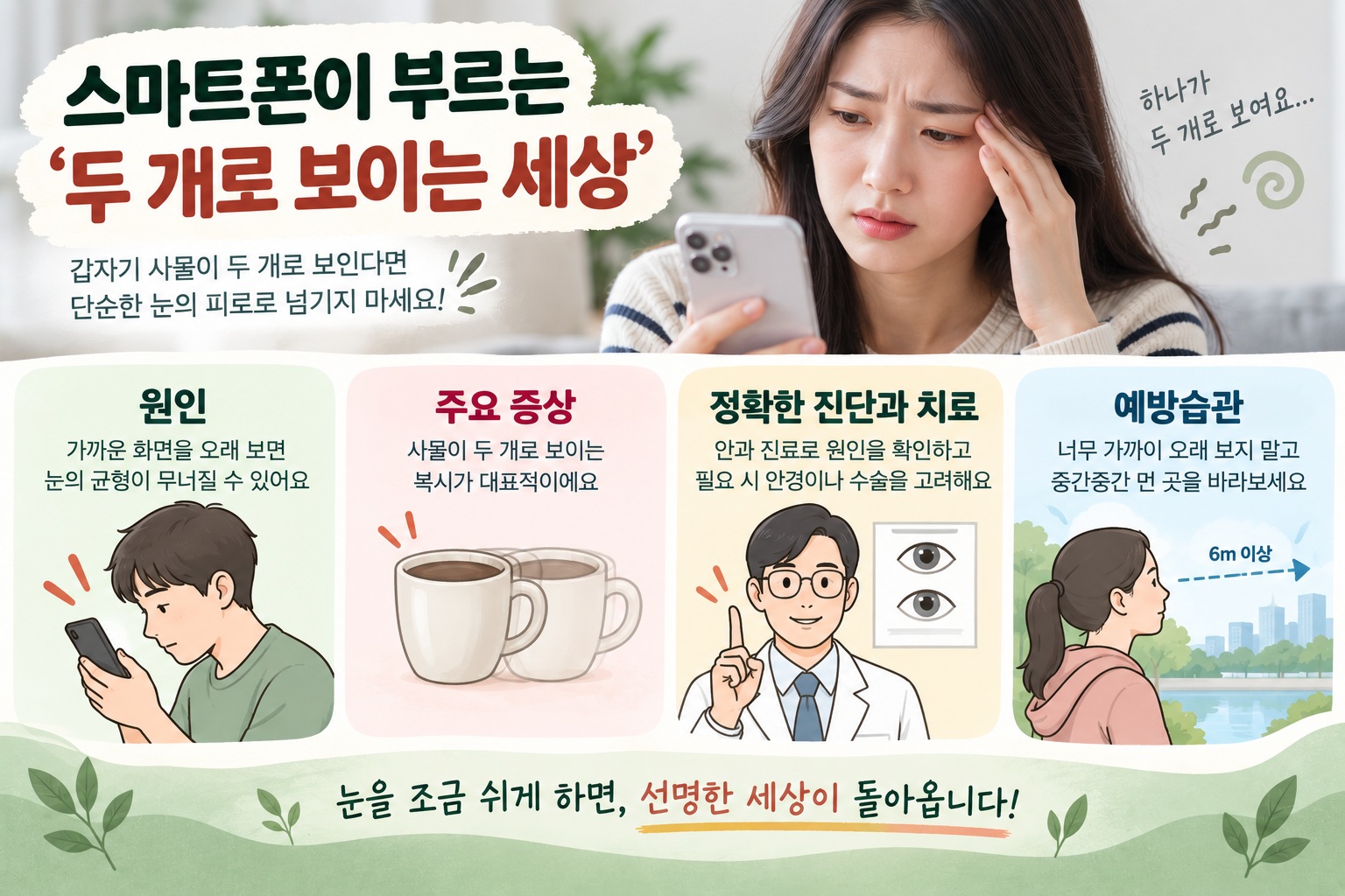 스마트폰 복시, 사물이 두 개로 보이면 의심해야 할 급성 내사시 증상과 치료