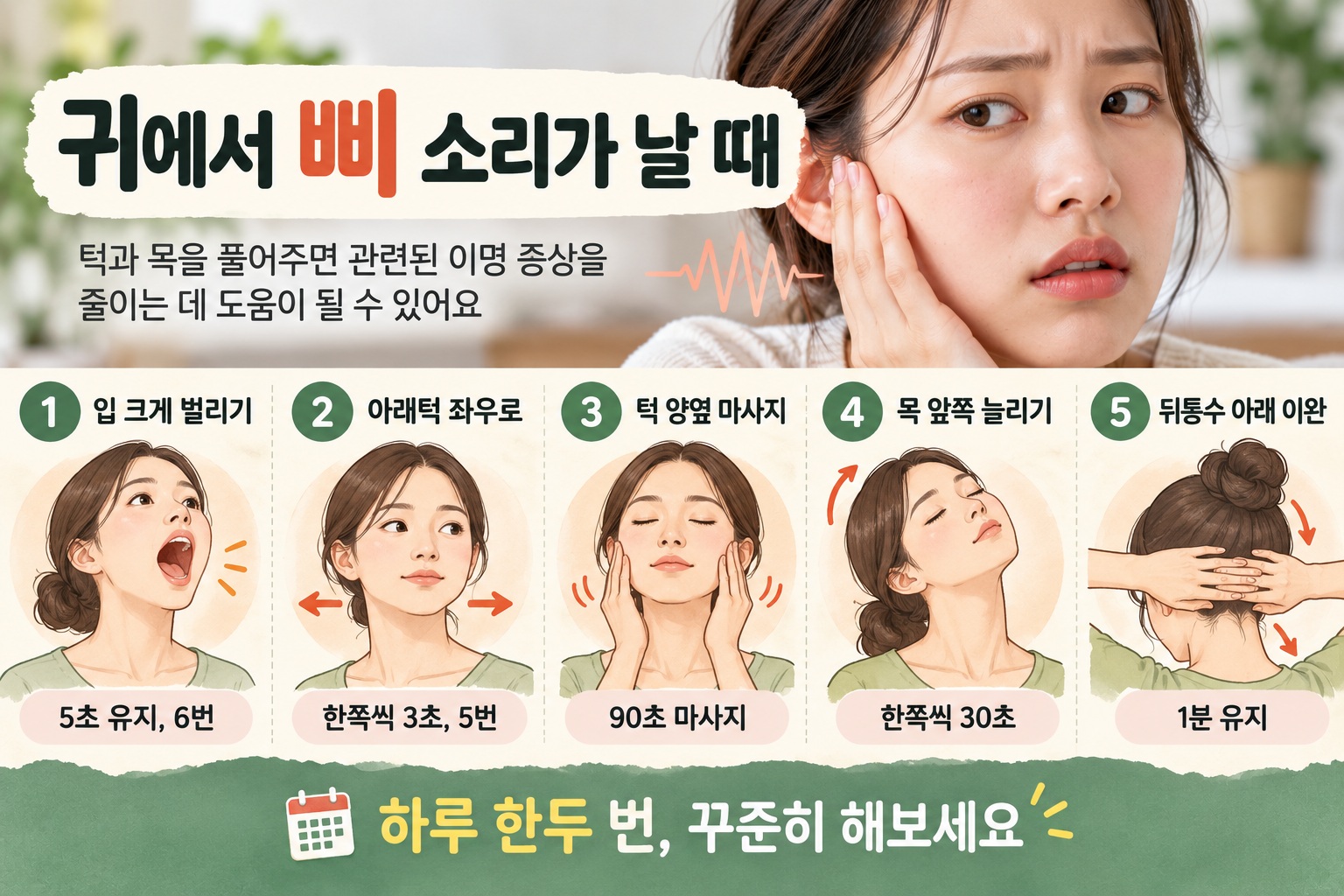 체성감각성 이명, 턱·목 움직일 때 소리가 달라지는 이유와 스트레칭 주의점