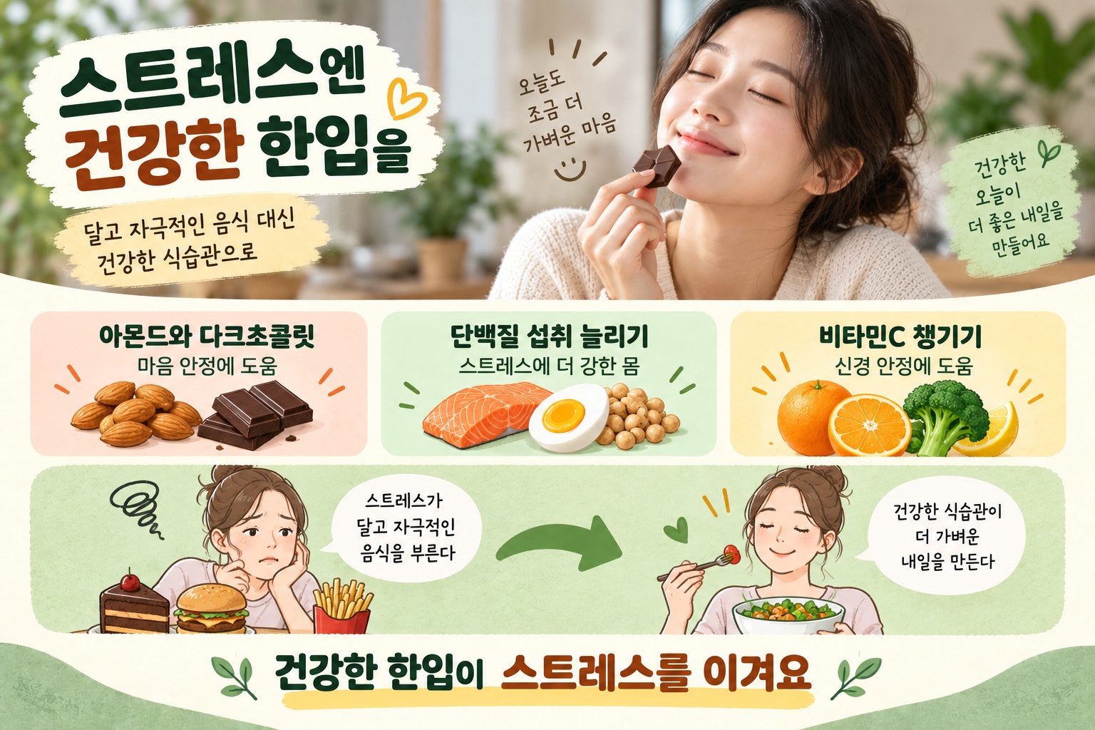 스트레스 폭식, 왜 단 음식이 당길까? 코르티솔 영향과 식욕 조절에 좋은 식습관