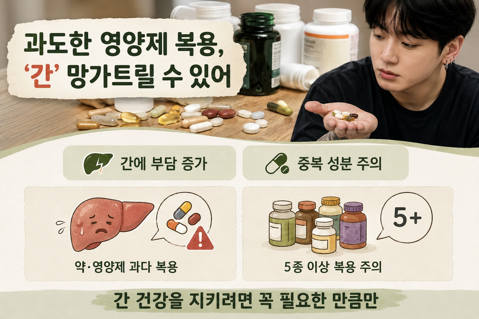 영양제 과다복용, 간 손상 위험 높이는 성분과 약 함께 먹을 때 주의점