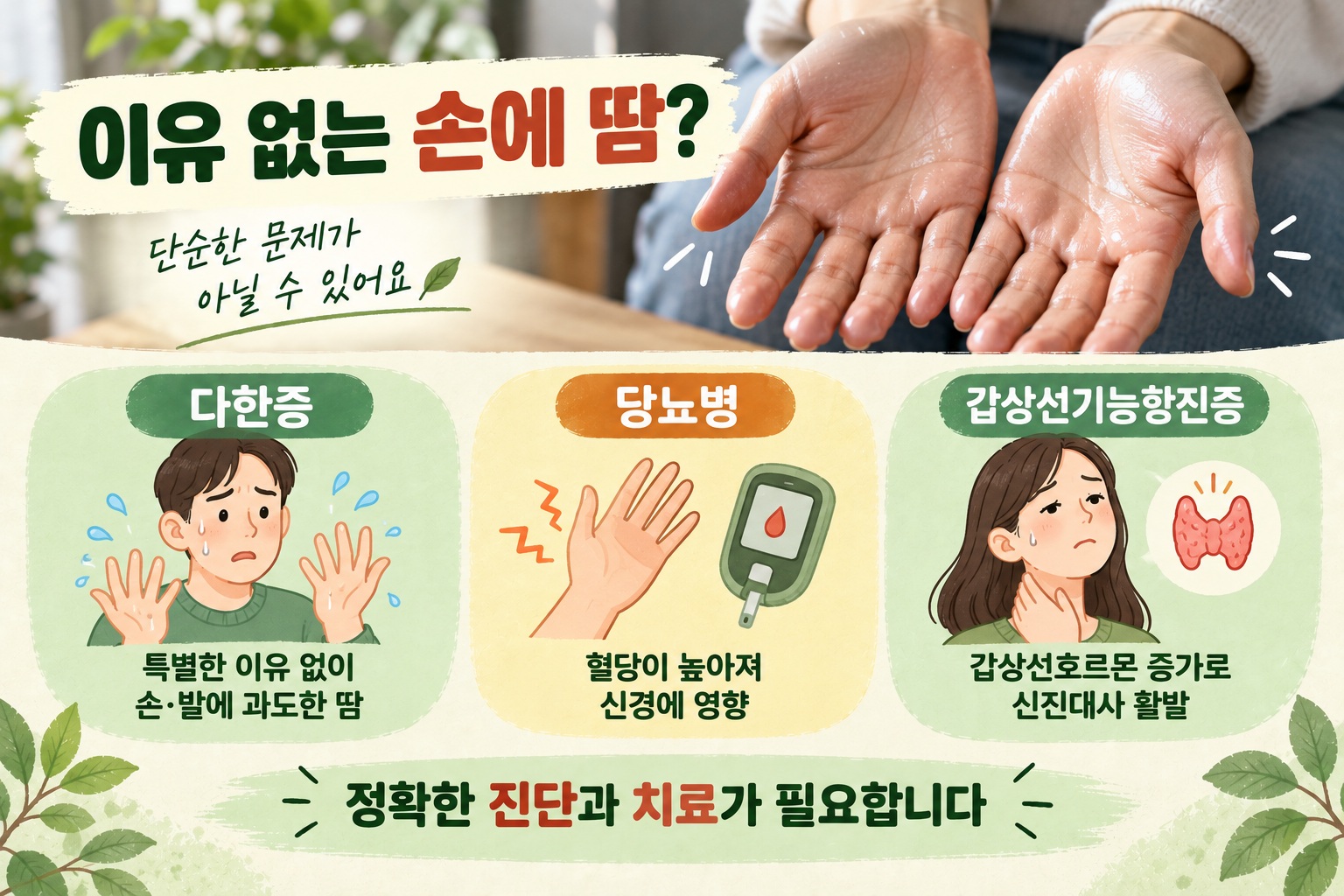 손바닥에 땀이 많이 나 손을 펼쳐 상태를 확인하는 모습