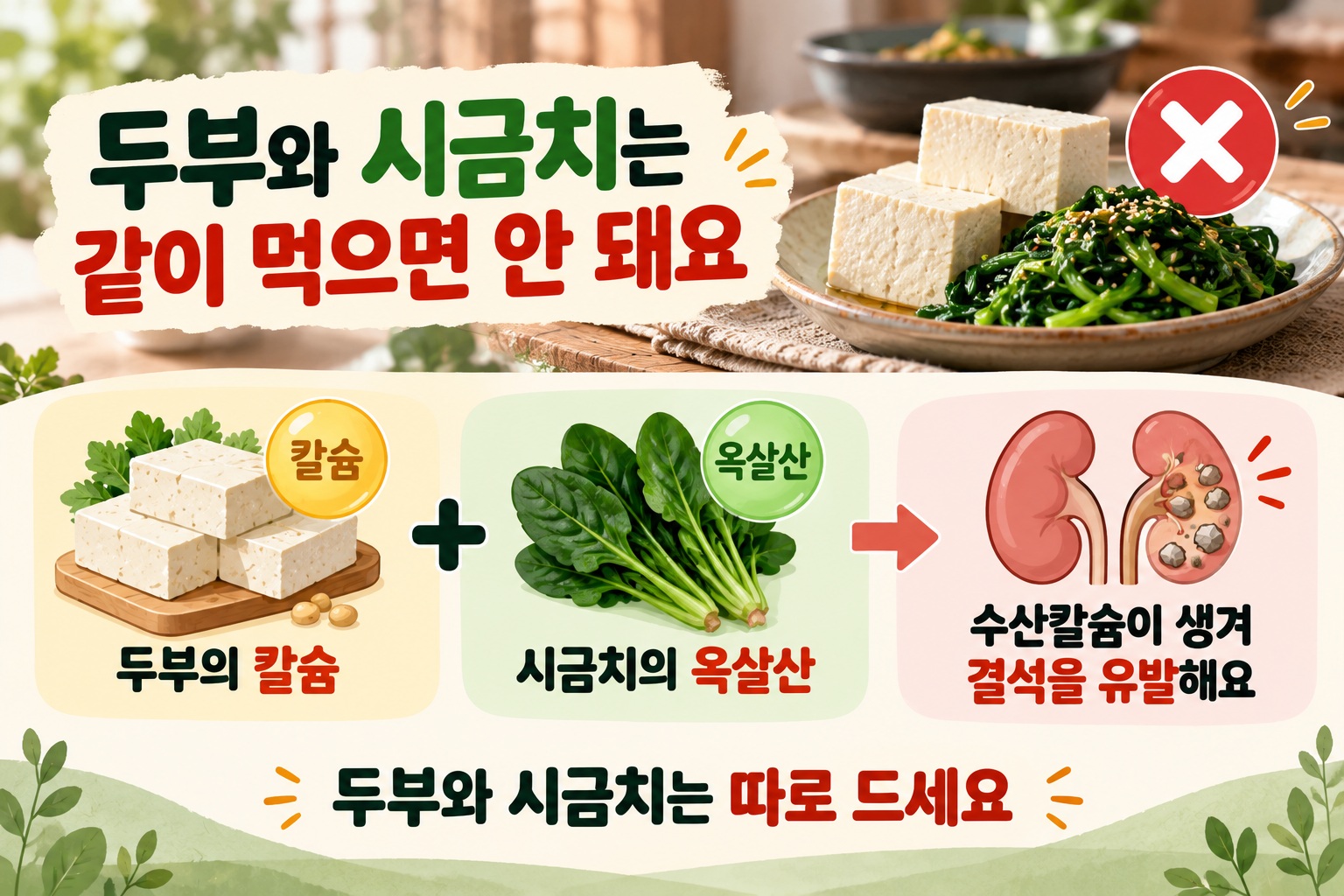 두부 시금치 같이 먹으면 결석 생길까? 옥살산과 칼슘의 진짜 관계