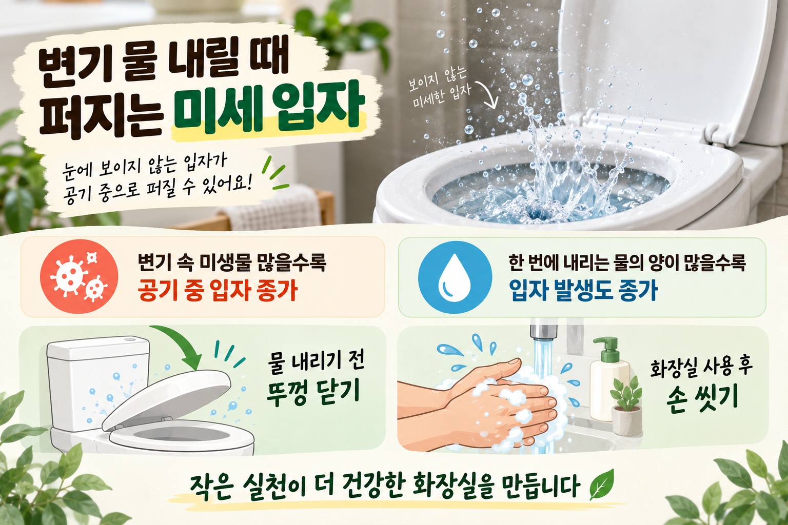 변기 물 내릴 때 미세 입자 1.5m까지…뚜껑 효과와 꼭 지킬 위생 수칙