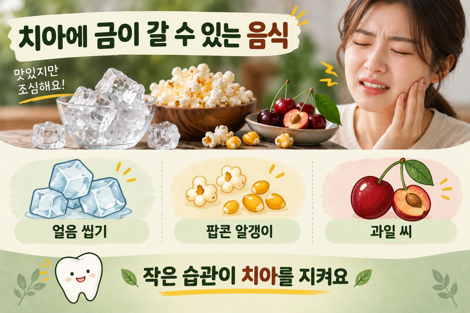 치아 금 가는 음식 3가지, 얼음·팝콘·과일 씨 조심해야 하는 이유